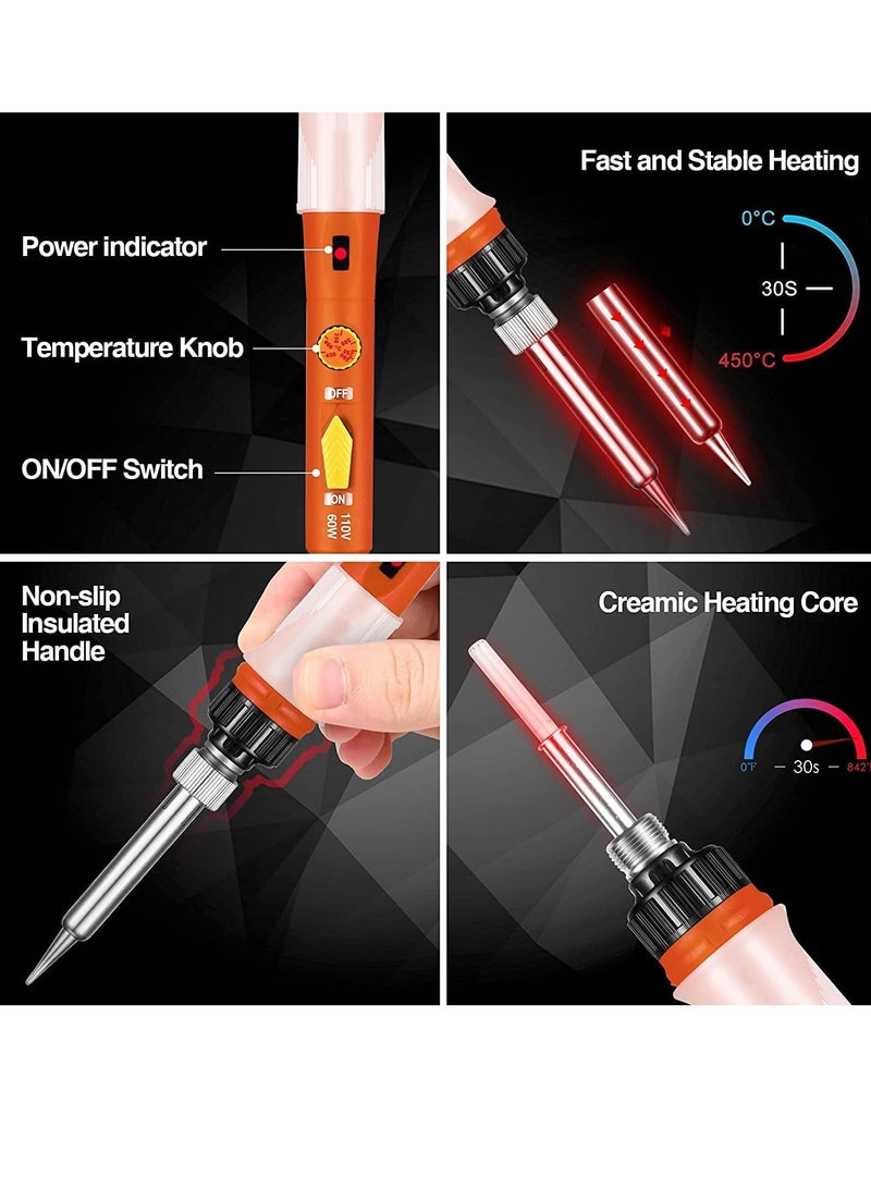 Soldering Iron, 60W Soldering Irons Kit with Adjustable Temperature knob (200-450℃）, Welding Tools with 5 Soldering Iron Tips, 17g Solder Wire, Soldering Iron Stand for Welding and Repairing - Image 5