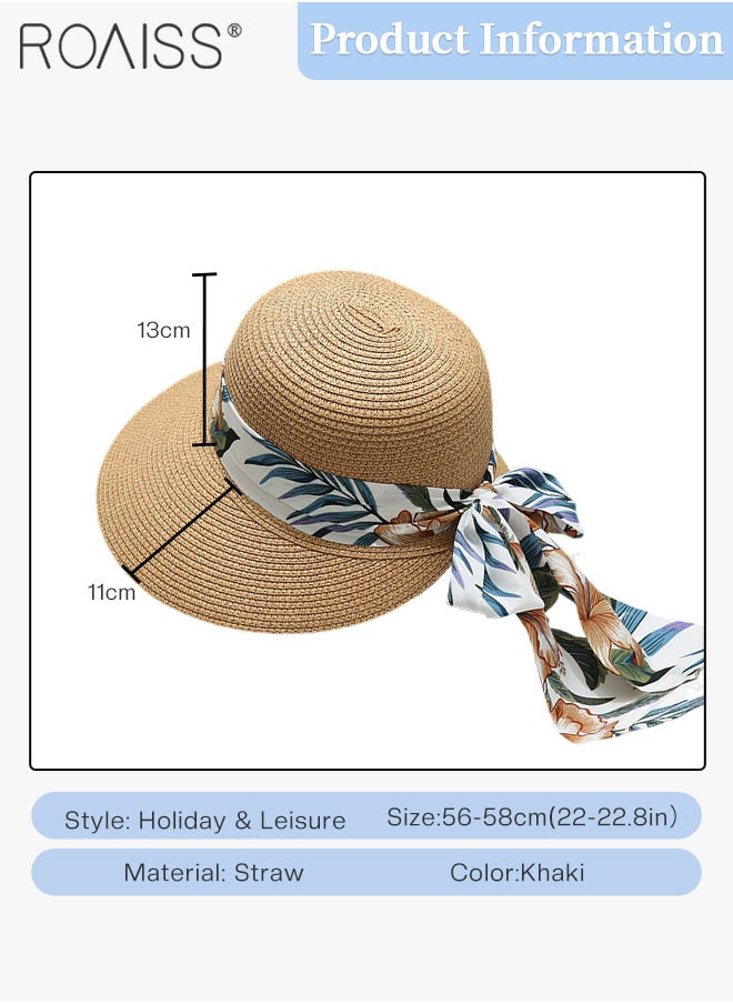 roaiss - Women's Wide Brim Straw Hat with Ribbon, Summer Beach Adjustable Lightweight Foldable Straw Sun Hat with Bow Decor, Anti-UV for Outdoor Vacation Party - Image 1