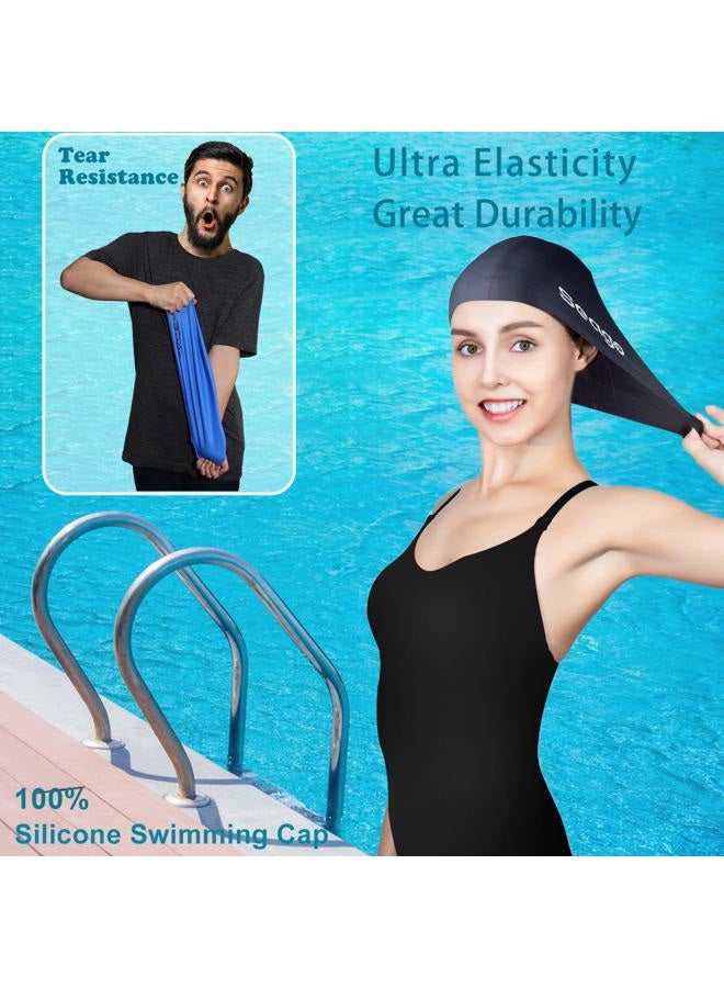 Seago Swim Cap Long Hair 2 Pack Swimming Caps for Women Silicone Swim Caps Keep Hair Dry Waterproof Comfortable Flexible Durable Bathing Cap Tear-Proof Design Large Women Adult Swimming Cap 10+ Years - Image 4