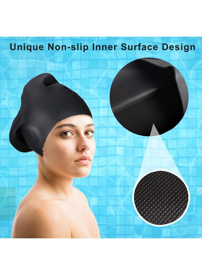 Seago Swim Cap Long Hair 2 Pack Swimming Caps for Women Silicone Swim Caps Keep Hair Dry Waterproof Comfortable Flexible Durable Bathing Cap Tear-Proof Design Large Women Adult Swimming Cap 10+ Years - Image 5