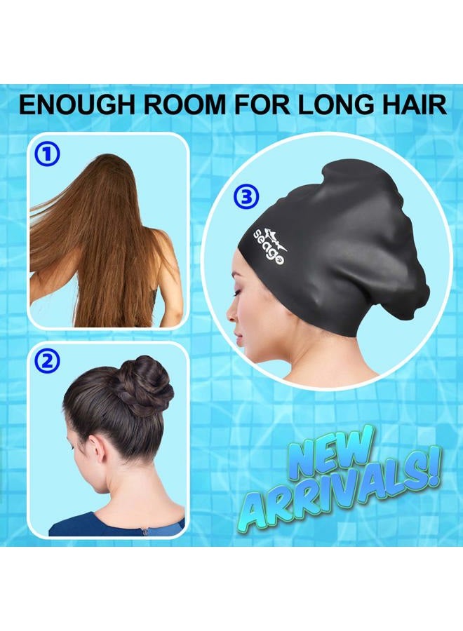Seago Swim Cap Long Hair 2 Pack Swimming Caps for Women Silicone Swim Caps Keep Hair Dry Waterproof Comfortable Flexible Durable Bathing Cap Tear-Proof Design Large Women Adult Swimming Cap 10+ Years - Image 2
