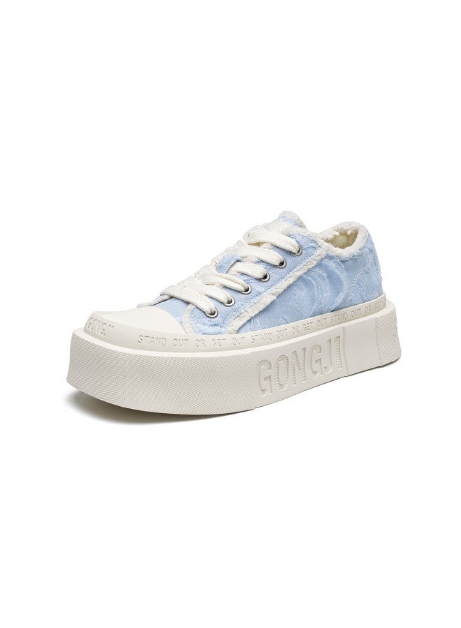 Gongji Casual Shoes Square Toe Canvas Women's Shoes Blue Size 40 [liu Xiening Style] - Image 5
