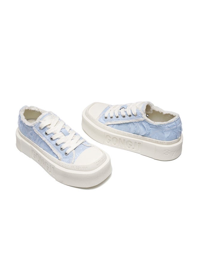 Gongji Casual Shoes Square Toe Canvas Women's Shoes Blue Size 40 [liu Xiening Style] - Image 4