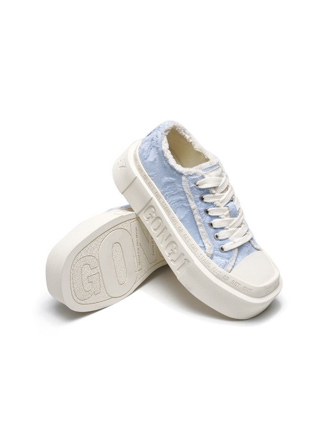 Gongji Casual Shoes Square Toe Canvas Women's Shoes Blue Size 40 [liu Xiening Style] - Image 3