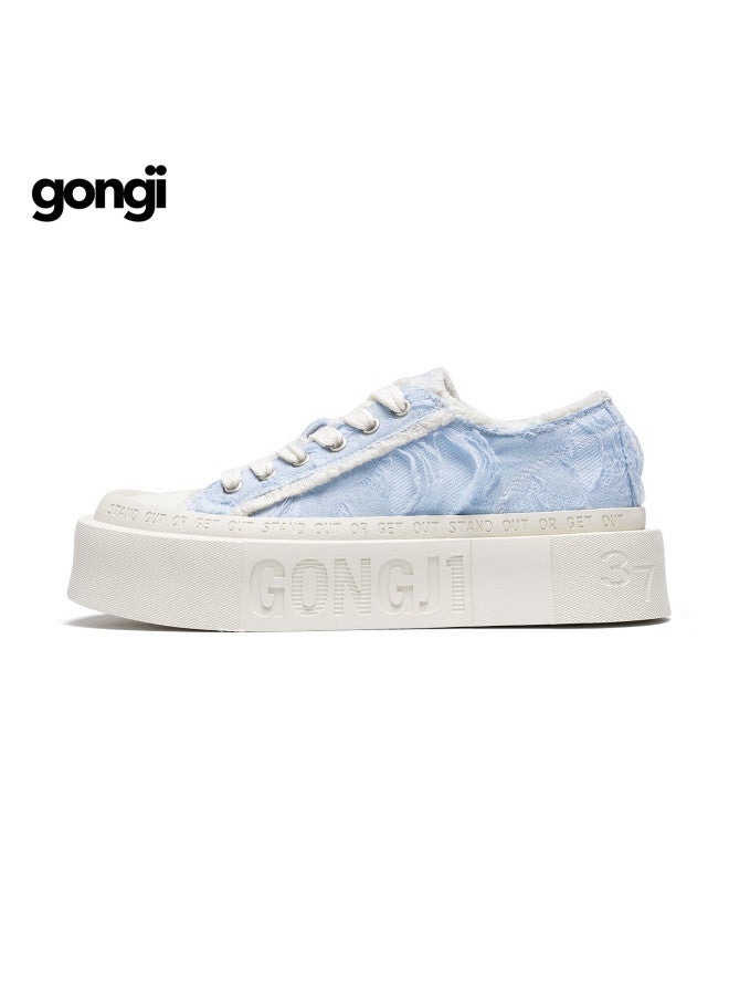 Gongji Casual Shoes Square Toe Canvas Women's Shoes Blue Size 40 [liu Xiening Style] - Image 2