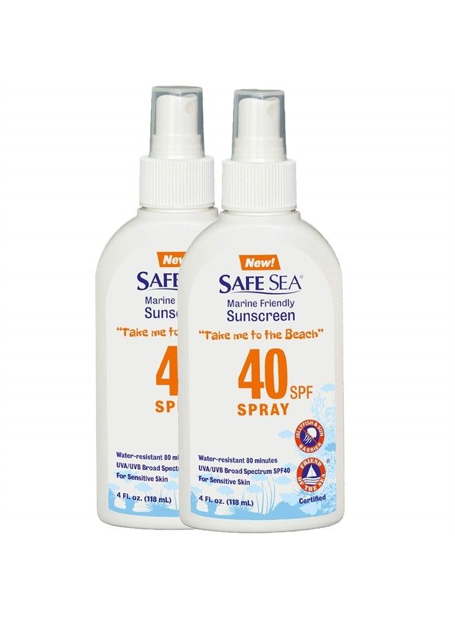 safe sea واقٍ من الشمس Safe Sea برذاذ SPF40. واقٍ من الشمس صديق للبيئة. (40SPF للبالغين 4OZ) عبوتان. - Image 1