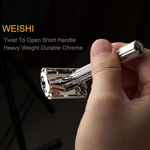 WEISHI Butterfly Open Double Edge Safety Razor for Men, Chrome Short Handle with 5 Stainless Razor Blades Included, Reusable Wet Shave Tool for Smooth, Close Shave - Image 5