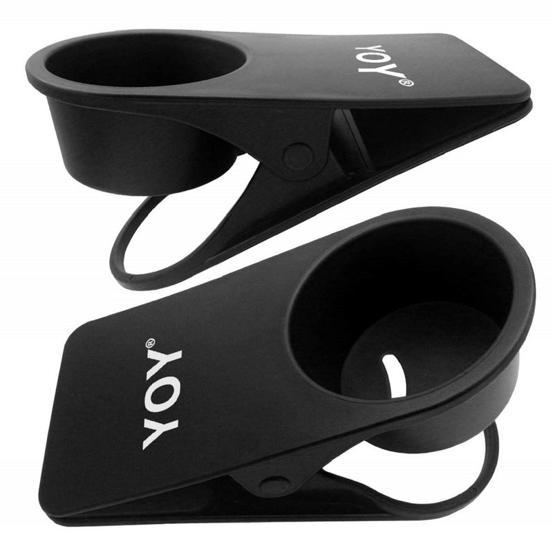 YOY 2 Pack Drink Cup Holder Clip - Table Desk Side Water Glass Beer Bottle Beverage Soda Coffee Mug Holder Cup Saucer Clip Design for Home Office, Black - Image 1