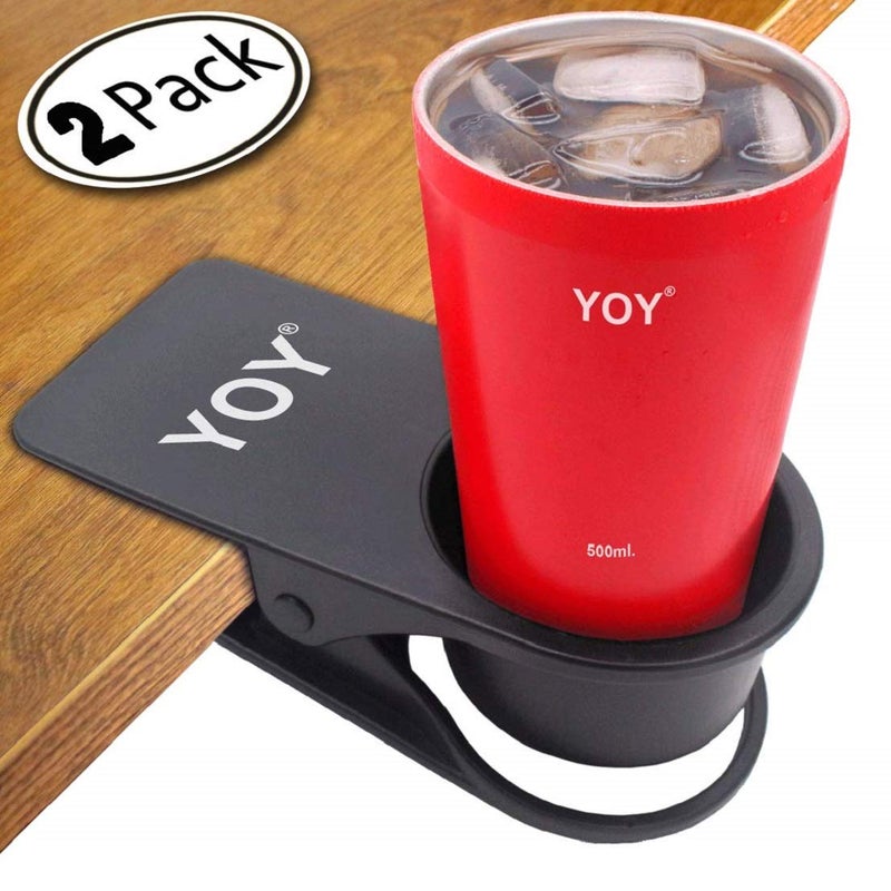 YOY 2 Pack Drink Cup Holder Clip - Table Desk Side Water Glass Beer Bottle Beverage Soda Coffee Mug Holder Cup Saucer Clip Design for Home Office, Black - Image 2