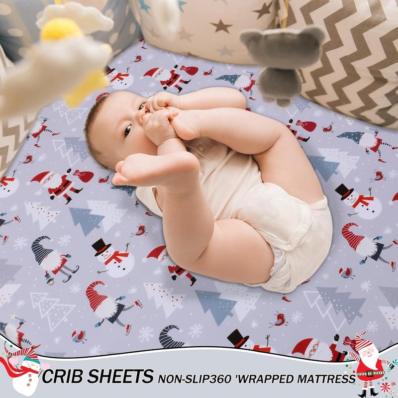 Christmas Crib Sheet Snowman Fitted Sheet for Boys Girls - 1 Pack Baby Nursery Sheet Cozy Bed Sheet for Standard Crib and Toddler Mattresses - Grey Crib Mattress Infant Toddler Sheet - Image 3
