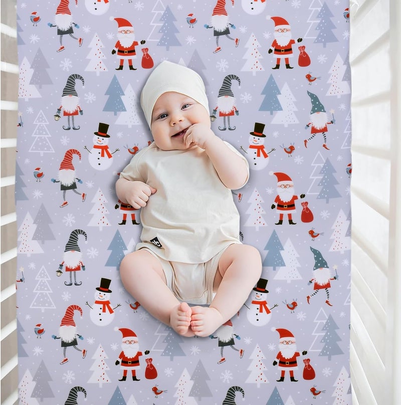 Christmas Crib Sheet Snowman Fitted Sheet for Boys Girls - 1 Pack Baby Nursery Sheet Cozy Bed Sheet for Standard Crib and Toddler Mattresses - Grey Crib Mattress Infant Toddler Sheet - Image 2