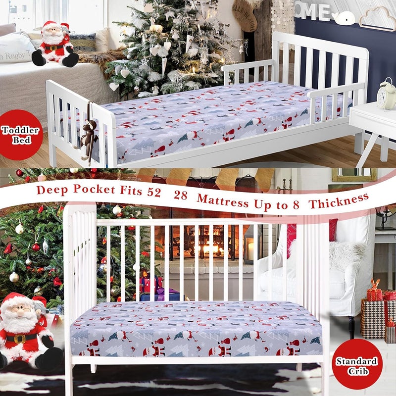 Christmas Crib Sheet Snowman Fitted Sheet for Boys Girls - 1 Pack Baby Nursery Sheet Cozy Bed Sheet for Standard Crib and Toddler Mattresses - Grey Crib Mattress Infant Toddler Sheet - Image 4