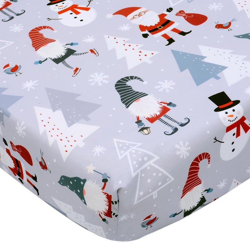 Christmas Crib Sheet Snowman Fitted Sheet for Boys Girls - 1 Pack Baby Nursery Sheet Cozy Bed Sheet for Standard Crib and Toddler Mattresses - Grey Crib Mattress Infant Toddler Sheet - Image 1