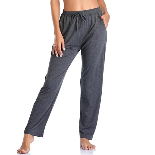 Envlon Women's Wide Leg Yoga Pants Comfy Casual Loose Lounge Pants High Waist Running Pants Lightweight Workout Pants with Pocket Dark Grey - Image 1