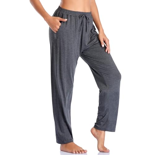 Envlon Women's Wide Leg Yoga Pants Comfy Casual Loose Lounge Pants High Waist Running Pants Lightweight Workout Pants with Pocket Dark Grey - Image 2