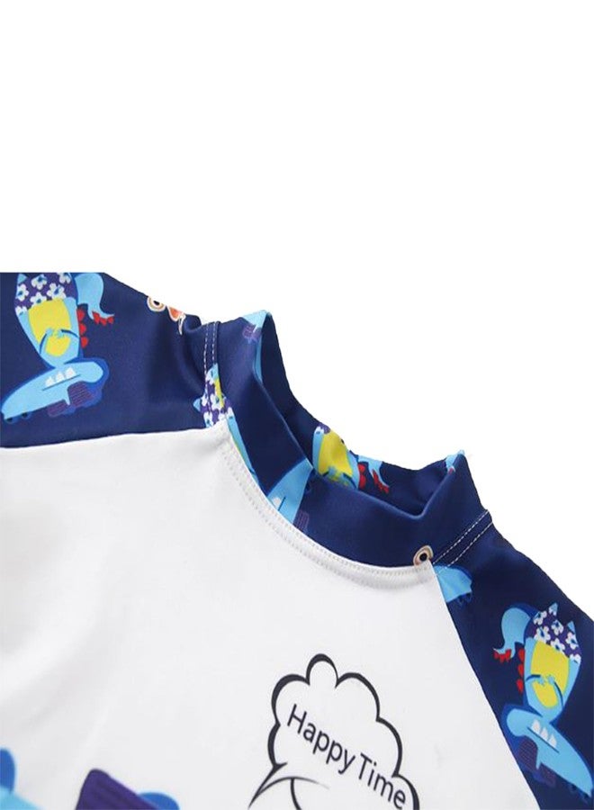 YAGATA Baby Toddler Boys 3 Pieces Swimsuit Set Boys Swimwear Dinosaur Bathing Suit Rash Guards UPF 50+ White 2XL 6-7Y - Image 2