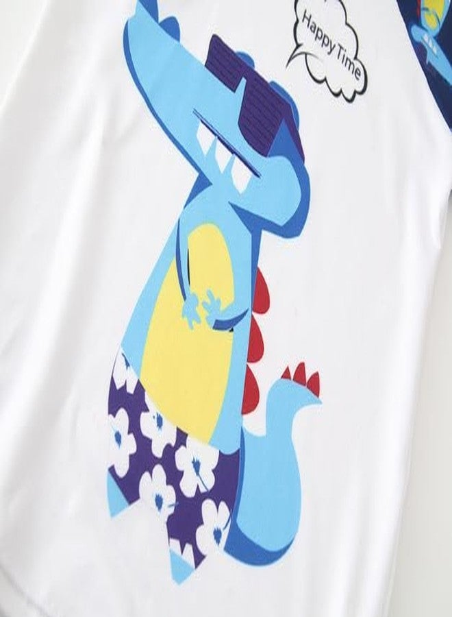 YAGATA Baby Toddler Boys 3 Pieces Swimsuit Set Boys Swimwear Dinosaur Bathing Suit Rash Guards UPF 50+ White 2XL 6-7Y - Image 3