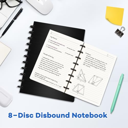 MOSA BEAR Discbound Notebook, 8-Disc Disbound Planner with Removable Pages, 180 Pages Spiral Notebook, Poly Cover Discbound Planner for Work, Travel, Note Taking(With Index Sticker),Black, A5 - Image 4