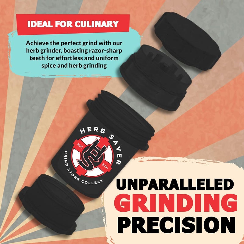 HS Large HerbSaver Grinder- Medical Grade Plastic Grinder with Razor Sharp Teeth, Pocket-Sized, Durable & Portable - Ideal for Grinding Herbs and Spices (Black) - Image 4