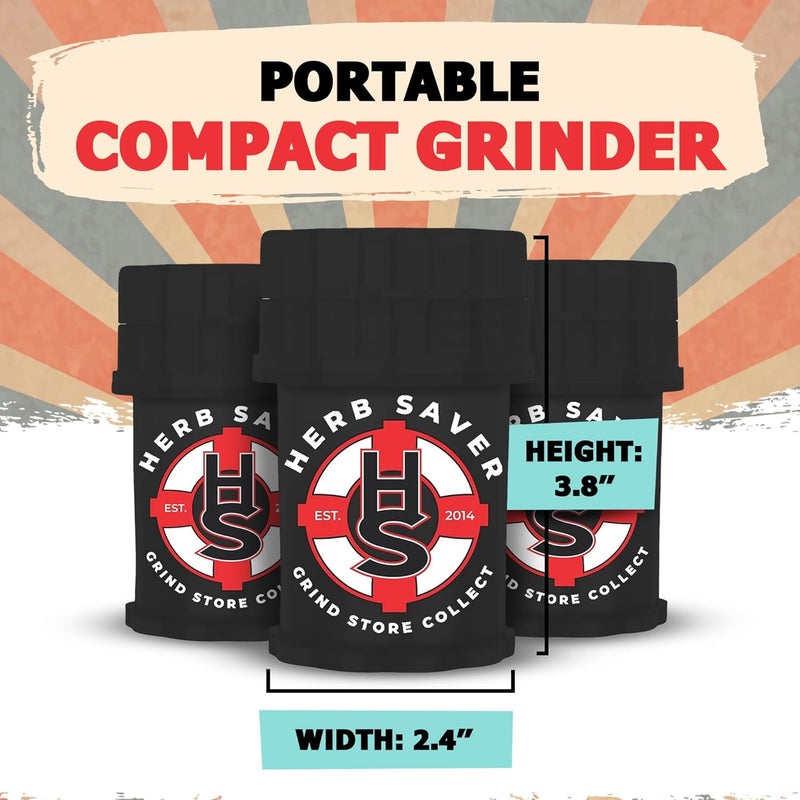 HS Large HerbSaver Grinder- Medical Grade Plastic Grinder with Razor Sharp Teeth, Pocket-Sized, Durable & Portable - Ideal for Grinding Herbs and Spices (Black) - Image 5