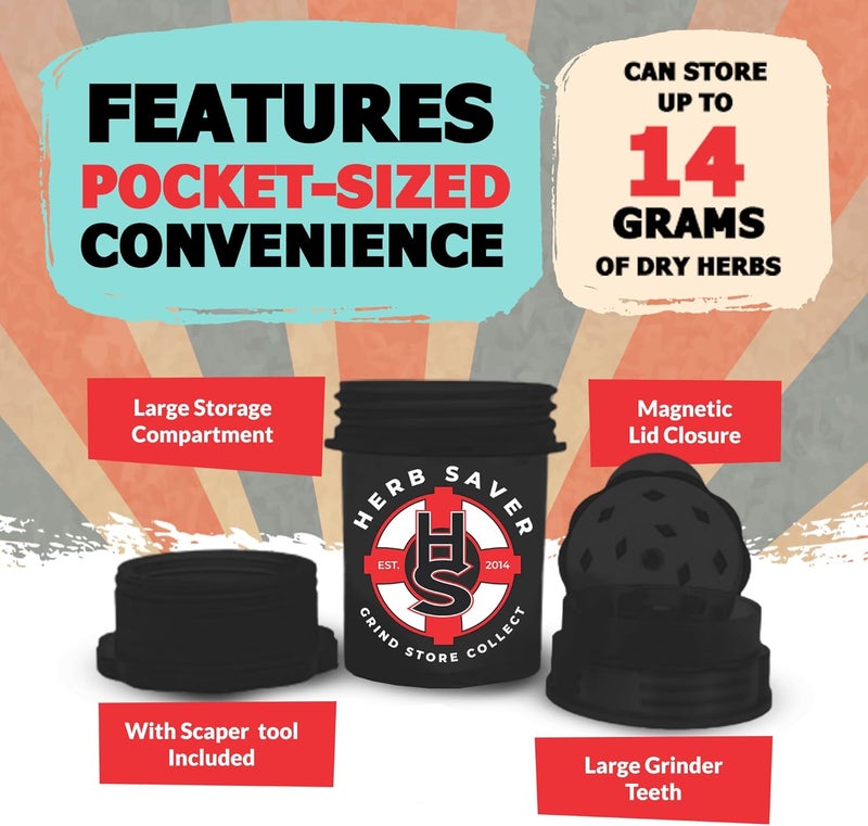 HS Large HerbSaver Grinder- Medical Grade Plastic Grinder with Razor Sharp Teeth, Pocket-Sized, Durable & Portable - Ideal for Grinding Herbs and Spices (Black) - Image 3