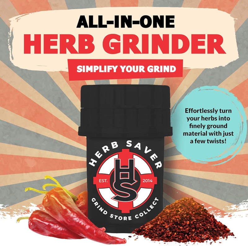 HS Large HerbSaver Grinder- Medical Grade Plastic Grinder with Razor Sharp Teeth, Pocket-Sized, Durable & Portable - Ideal for Grinding Herbs and Spices (Black) - Image 2