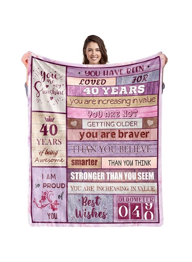 Biapian 40th Birthday Gifts for Women, 40th Birthday Blanket for Her 40 Year Old Famale Gift Ideas Birthday Throw Blanket Gifts for 40 Year Old Birthday Gift for Women Wife Mom Famale 50"x60" - Image 1