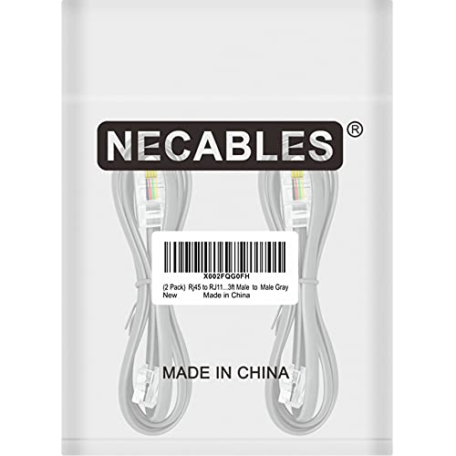 NECABLES 2Pack RJ45 to RJ11 Adapter Converter Cable 3ft RJ45 8P4C Male to RJ11 6P4C Male Gray - 3 Feet - Image 4