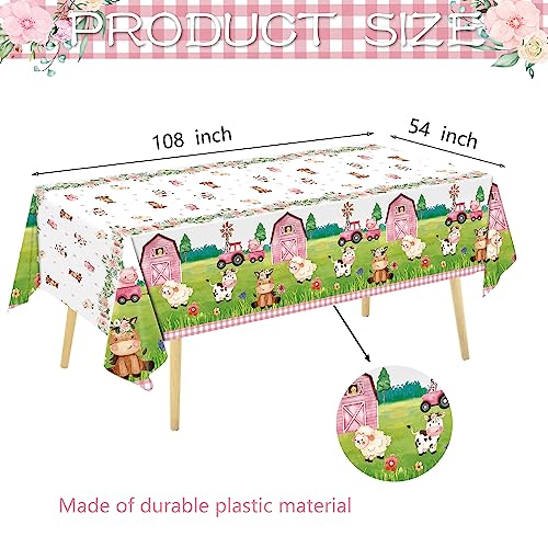 Oigco 3Pcs Farm Animal Birthday Party Tablecloth Disposable Farm House Barnyard Theme Party Supplies Covers for Girls' Birthday Decorations, 54 x 108 Inches - Image 2
