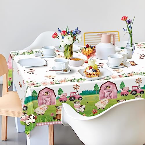 Oigco 3Pcs Farm Animal Birthday Party Tablecloth Disposable Farm House Barnyard Theme Party Supplies Covers for Girls' Birthday Decorations, 54 x 108 Inches - Image 5