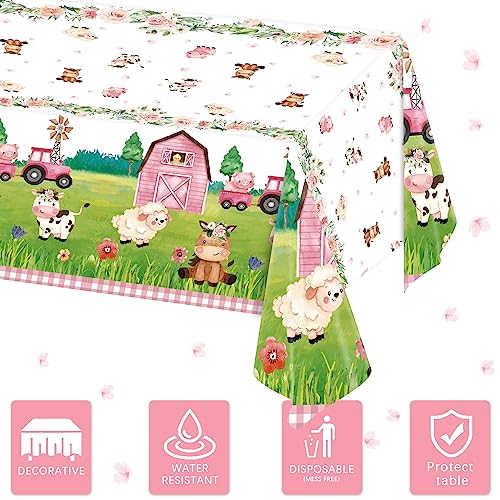 Oigco 3Pcs Farm Animal Birthday Party Tablecloth Disposable Farm House Barnyard Theme Party Supplies Covers for Girls' Birthday Decorations, 54 x 108 Inches - Image 4