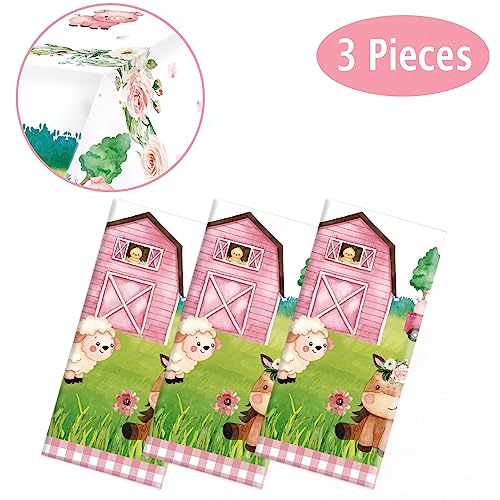 Oigco 3Pcs Farm Animal Birthday Party Tablecloth Disposable Farm House Barnyard Theme Party Supplies Covers for Girls' Birthday Decorations, 54 x 108 Inches - Image 3