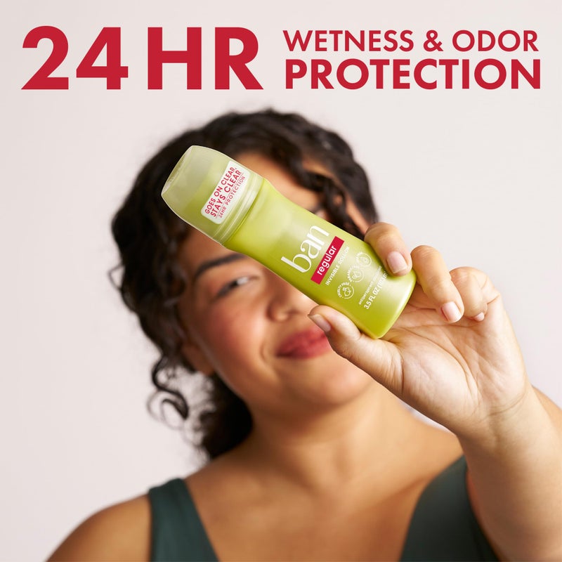 Ban Invisible Roll-on Antiperspirant Deodorant for Women and Men, 24-hour Underarm Odor & Sweat Protection, Regular Scent, 3.5 Oz, Pack of 4 - Image 3