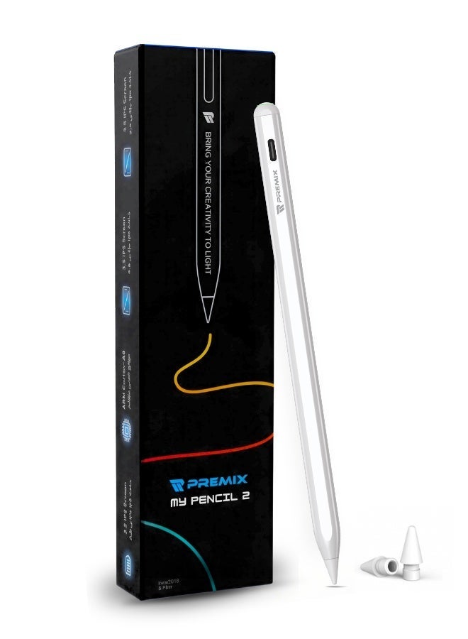 Premix Active Digital Stylus My Pencil 2 generation iPad Pen with Fast Charging & Palm Rejection For Apple iPad 2018 and Later White - Image 2