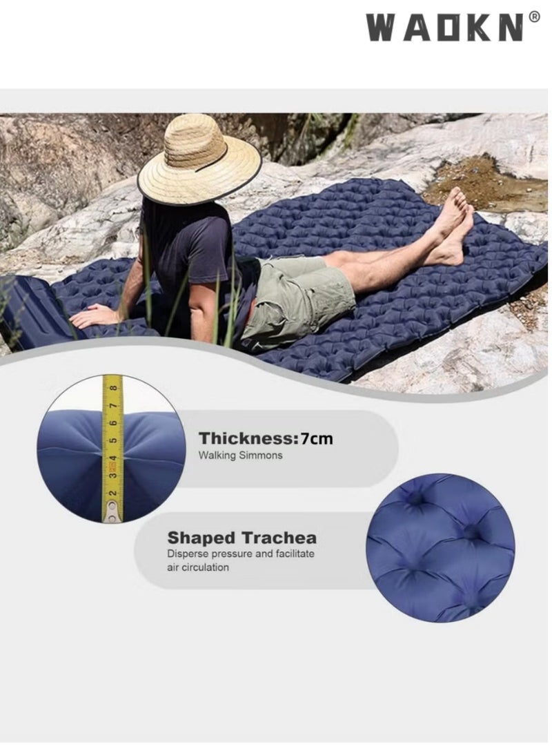 WAOKN Double Inflatable Camping Sleeping Mat with Built-in Foot Pump & Pillow, 40D Nylon TPU Waterproof Air Mattress for 2 People, Lightweight & Portable Ultralight Sleeping Pad for Camping Hiking Backpacking Tent (190×120×5cm, Blue) - Image 3