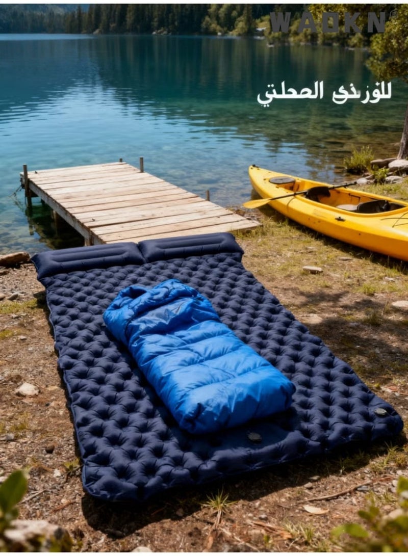 WAOKN Double Inflatable Camping Sleeping Mat with Built-in Foot Pump & Pillow, 40D Nylon TPU Waterproof Air Mattress for 2 People, Lightweight & Portable Ultralight Sleeping Pad for Camping Hiking Backpacking Tent (190×120×5cm, Blue) - Image 4