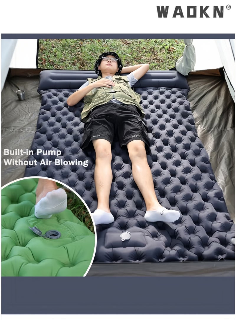 WAOKN Double Inflatable Camping Sleeping Mat with Built-in Foot Pump & Pillow, 40D Nylon TPU Waterproof Air Mattress for 2 People, Lightweight & Portable Ultralight Sleeping Pad for Camping Hiking Backpacking Tent (190×120×5cm, Blue) - Image 5