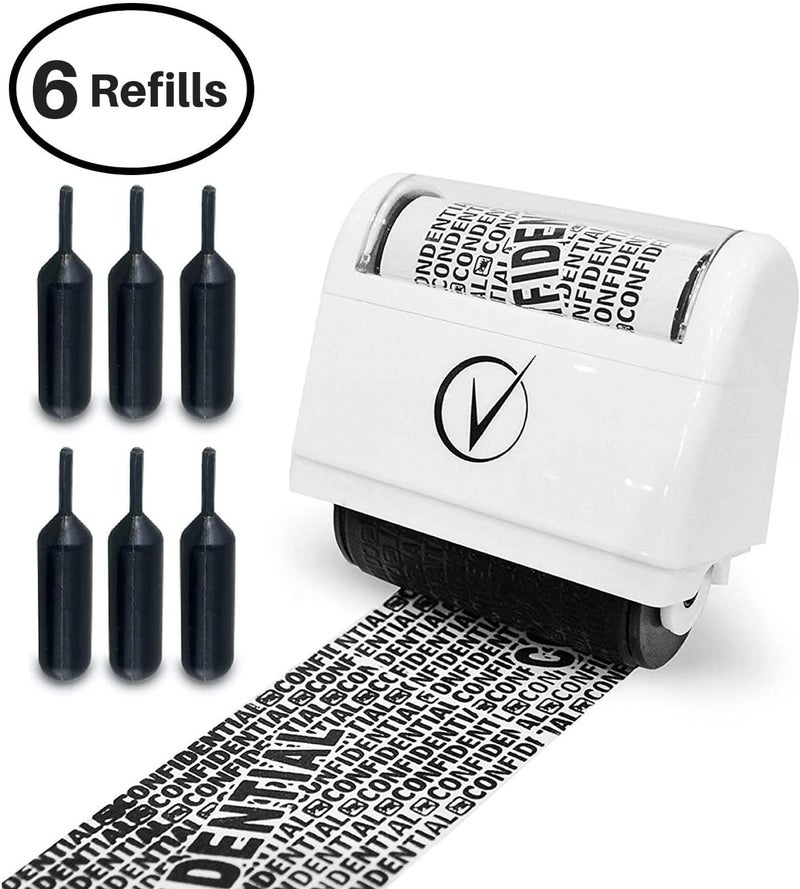 Vantamo Identity Protection Roller Stamps Wide Kit, Including 6-Pack Refills - Designed for Secure Confidential ID Blackout Security, Anti Theft and Privacy Safety - Classy White - Image 1