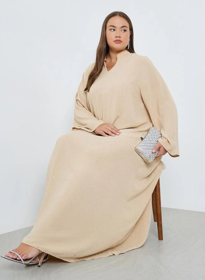 Amirah Plus Size Embellished Collared Jalabiya
