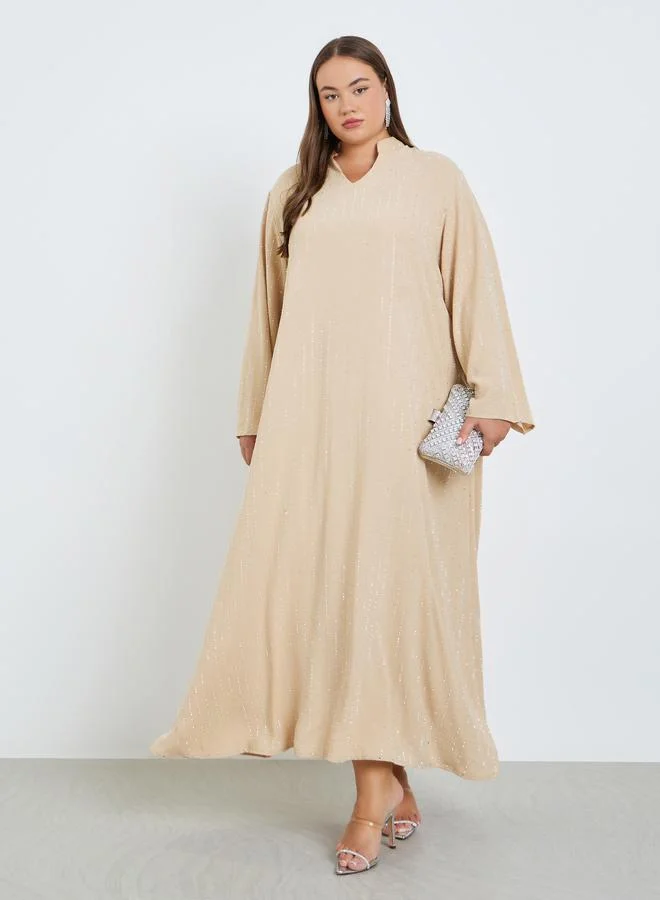 Amirah Plus Size Embellished Collared Jalabiya