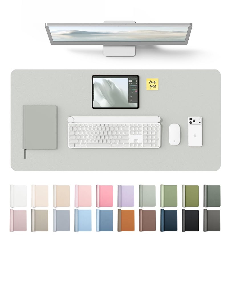 YSAGi Leather Desk Protector, Office Mat, Large Mouse Mat, Non-Slip PU Leather Blotter, Laptop Desk, Waterproof Writing Pad for Office and Home (Light Grey, 31.5" x 15.8") - Image 1