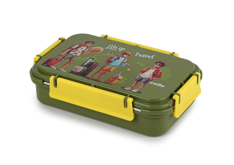 Cello CELLO Delish Insulated Lunch Box, Green | Inner Stainless Steel Compartment | Silicon Seal in The Lid with 4 Sided Click Locks | Ideal for College,Office, Outdoor Activities  - Image 1