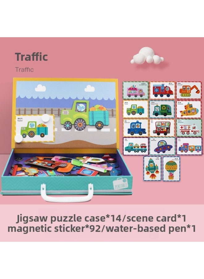 أحجية مغناطيسية لألعاب العقل للأطفال من عمر 3 إلى 6 سنوات ملصقات مغناطيسية للأطفال البنات والأولاد للتعليم المبكر لرياض الأطفال - اللون: Zkb-busy Traffic - Image 1