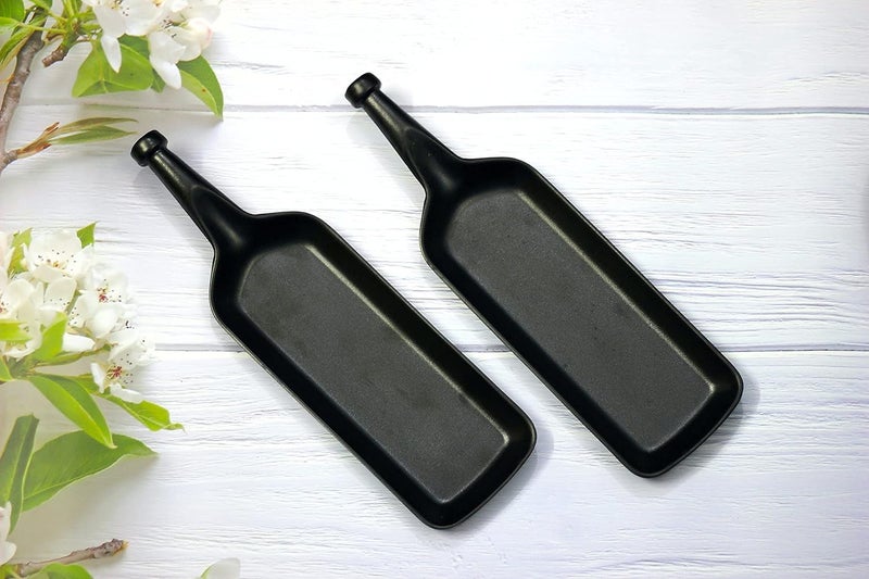 FORKLS Melamine Trays and Platters Sets for Serving Snacks and Desserts for for Home Hotel Restaurant Kitchen Black Pack of 2 - Image 1