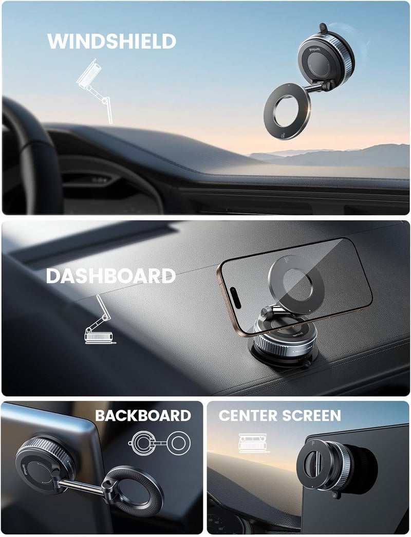 Lamicall Car Phone Holder - [70 LBS Strongest Suction] for Mag safe Car Mount, 360° Adjustable Vacuum Suction, Dashboard Windshield Magnetic Mobile Holder - Image 2