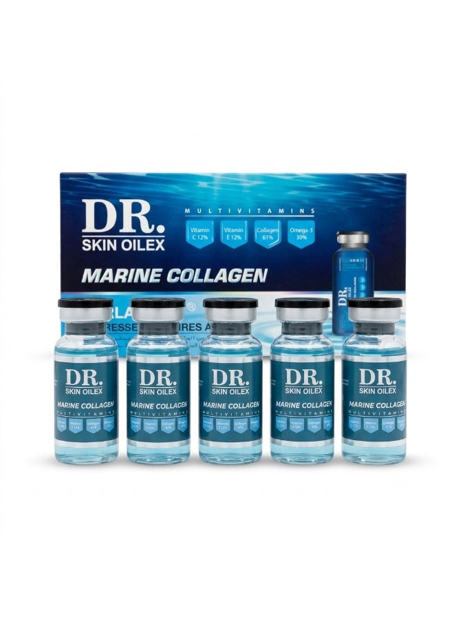 DR. SKIN OILEX Marine Collagen Multivitamins Ampoules with Vitamin C 12%, Vitamin E 12%, Collagen 61% and Omega 3 15% for Skin Rejuvenation and Anti-Aging