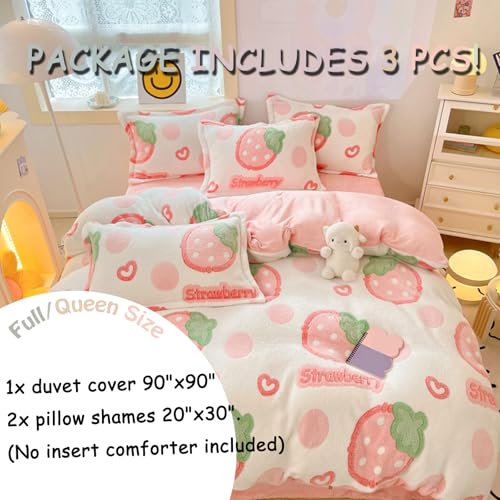 MorroMorn Pink Duvet Cover Queen, Strawberry Bedding Sets, Fluffy Comforter Covers Set, Down Alternative Blanket Ultra Soft Kawaii Cute for Girls Kids Teen Women Full Double Size - Image 2