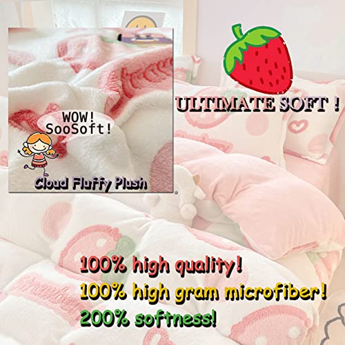 MorroMorn Pink Duvet Cover Queen, Strawberry Bedding Sets, Fluffy Comforter Covers Set, Down Alternative Blanket Ultra Soft Kawaii Cute for Girls Kids Teen Women Full Double Size - Image 3