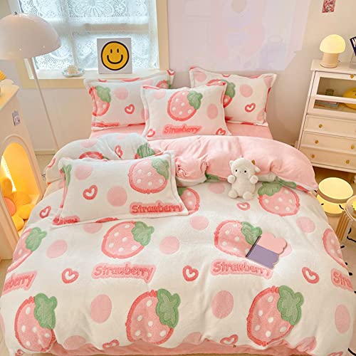 MorroMorn Pink Duvet Cover Queen, Strawberry Bedding Sets, Fluffy Comforter Covers Set, Down Alternative Blanket Ultra Soft Kawaii Cute for Girls Kids Teen Women Full Double Size - Image 5