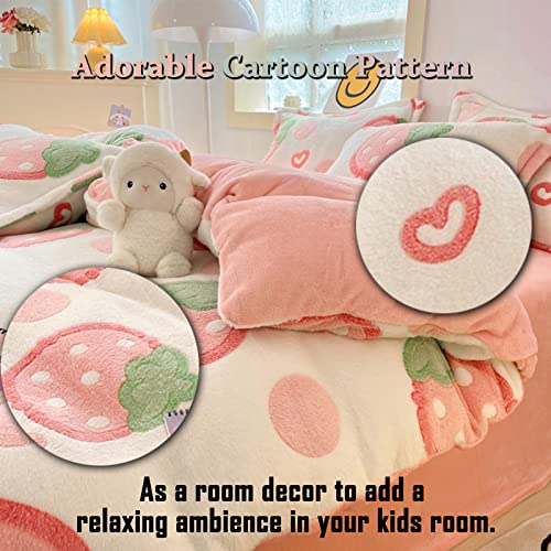 MorroMorn Pink Duvet Cover Queen, Strawberry Bedding Sets, Fluffy Comforter Covers Set, Down Alternative Blanket Ultra Soft Kawaii Cute for Girls Kids Teen Women Full Double Size - Image 4